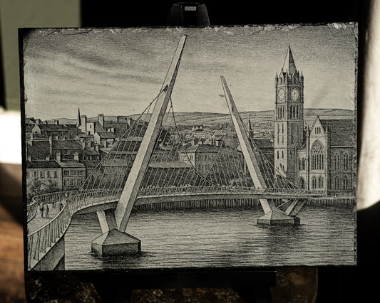 “Peace Bridge & Guildhall, Derry” – Slate Engraving