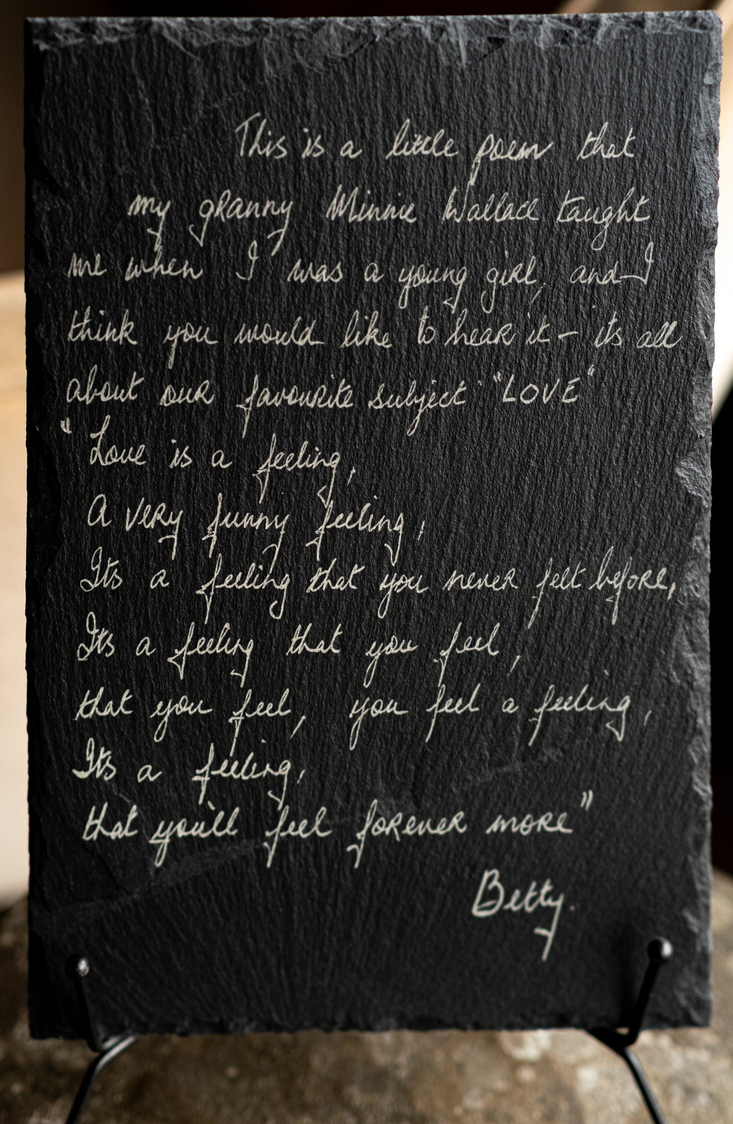 Forever Words – Handwriting Engraved in Slate