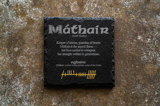 Ogham script engraved slate coaster for Mum by Foyle Engraving Co