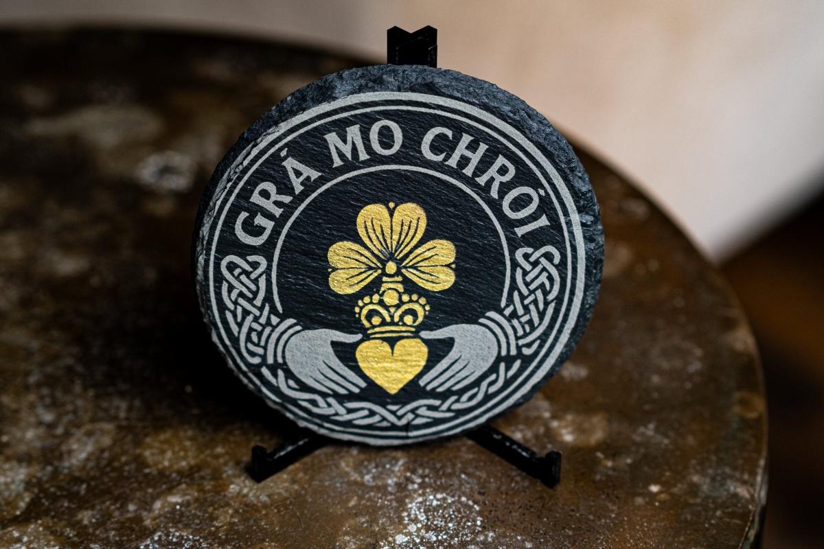 Claddagh symbol engraved slate coaster by Foyle Engraving Co