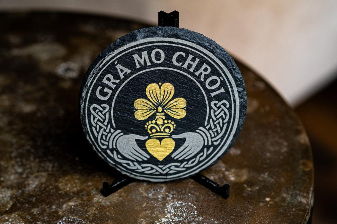 Claddagh symbol engraved slate coaster by Foyle Engraving Co