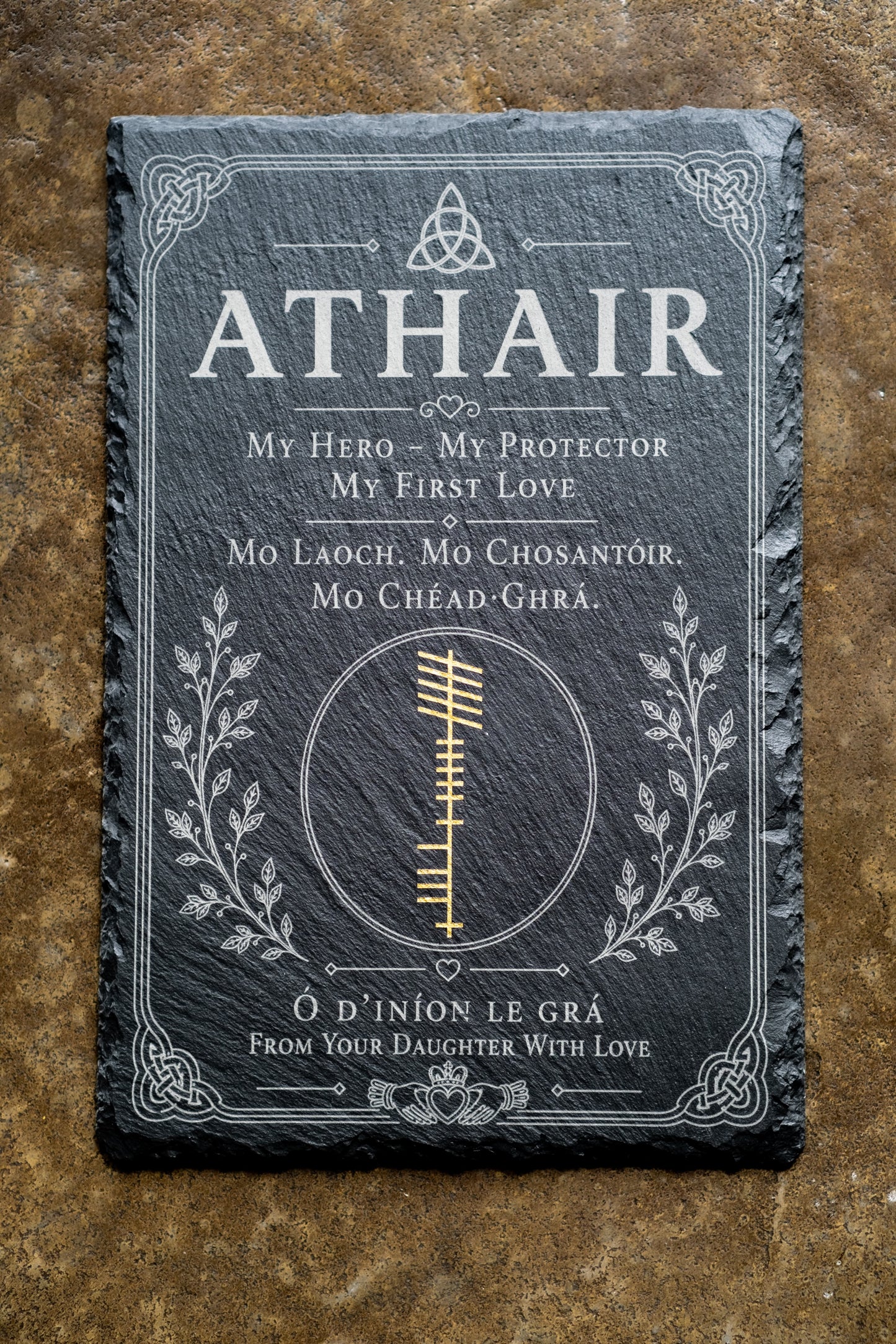 ATHAIR Collection | Premium Irish Father's Day Slate Plaque | Son & Daughter Editions