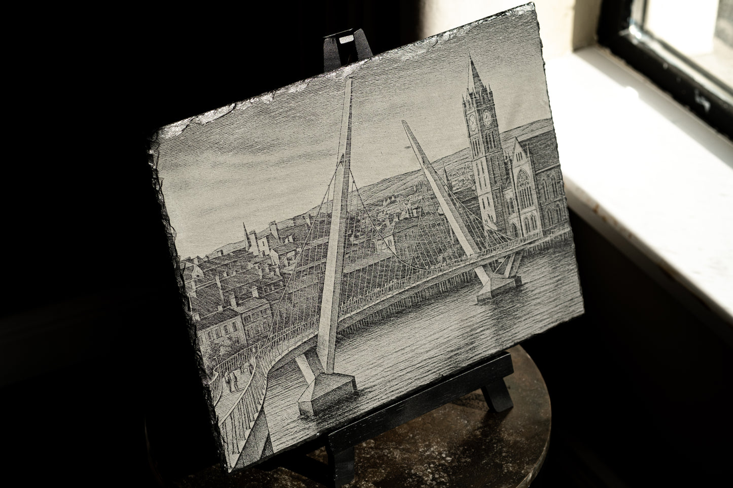 “Peace Bridge & Guildhall, Derry” –  Slate Engraving