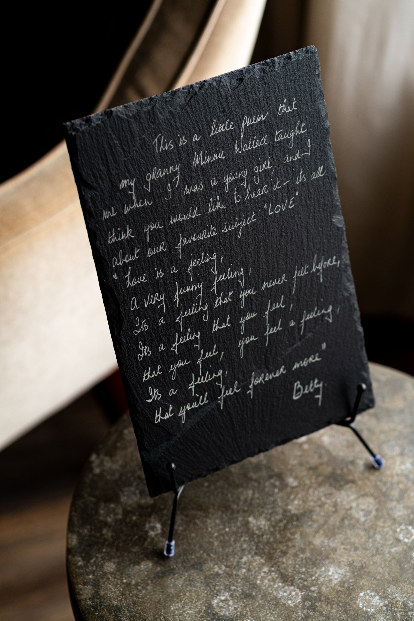 Forever Words – Handwriting Engraved in Slate