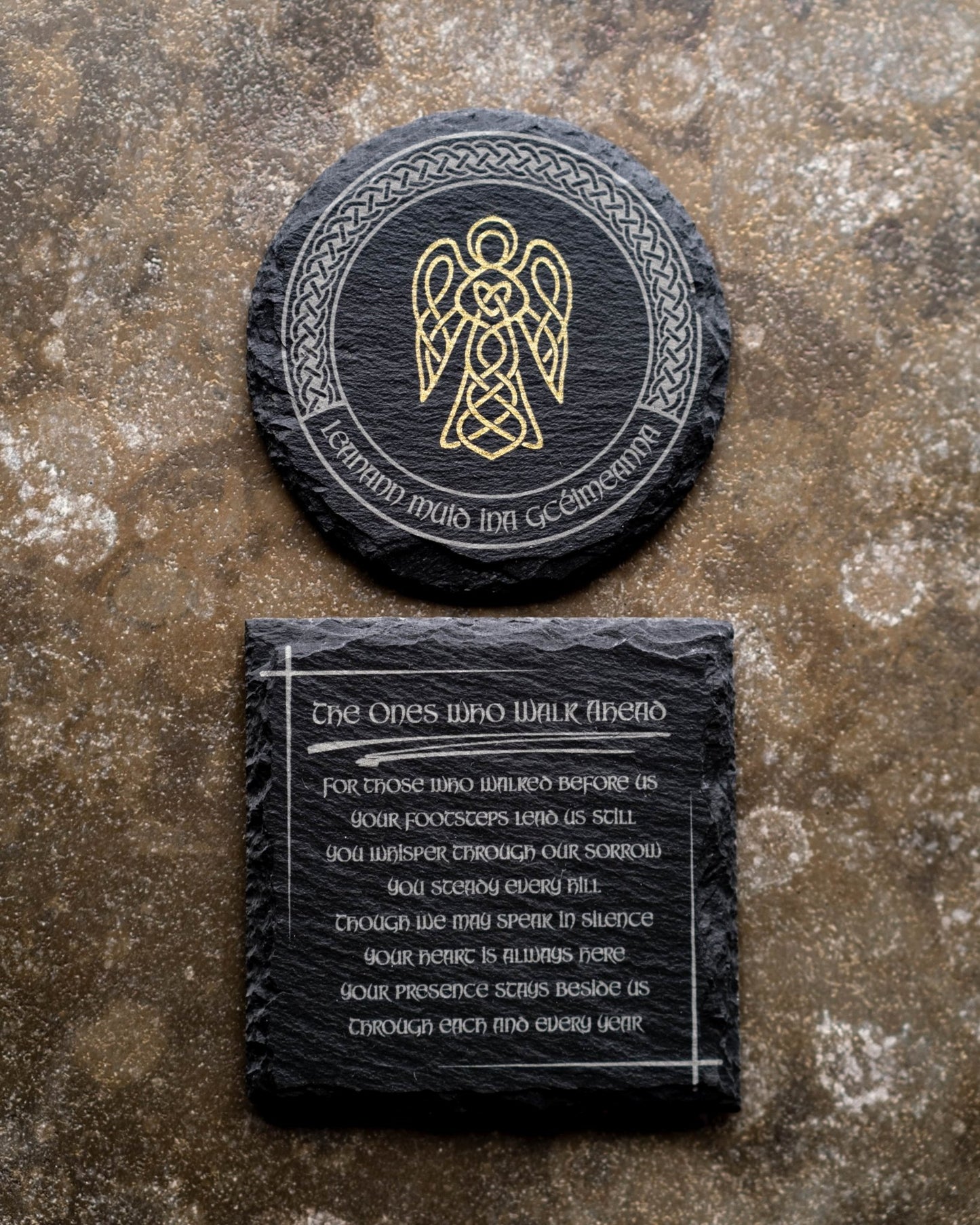 Leanann Muid Ina gCéimeanna – Guidance & Remembrance Coaster Set - Foyle Engraving Co