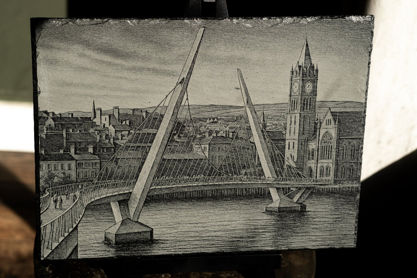 “Peace Bridge & Guildhall, Derry” – Slate Engraving - Foyle Engraving Co